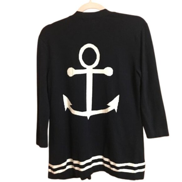 Talbots Women's Navy Anchor Open Front Cardigan Size Small Petite - Picture 3 of 7